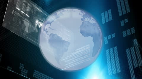 Digital Globe with Data Projections in Futuristic Interface