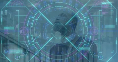 Futuristic Technology Interface with Data Scan over Businessman