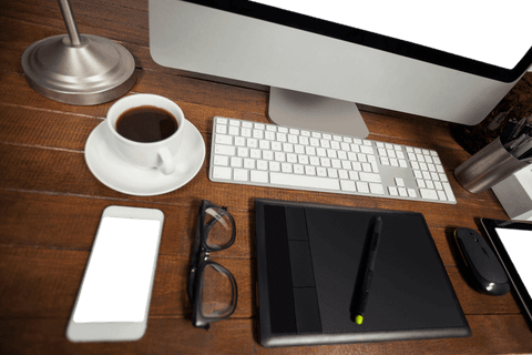 Transparent Work Desk Scene with Computer and Coffee - Download Free Stock Videos Pikwizard.com