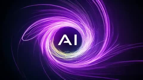 Looping Swirling Neon Vortex Revealing AI Logo with Purple Light Trails