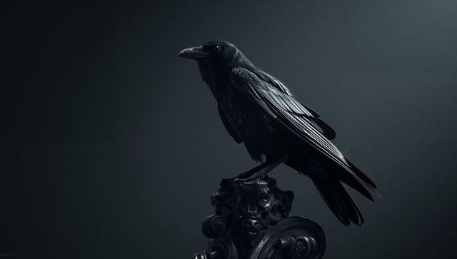 Glossy Raven Perching in Mysterious Gothic Atmosphere