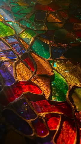 Vertical Tilting Over Stained Glass Mosaic Table Showing Crackle Texture and Lead Lines