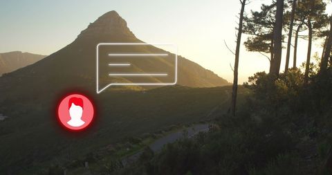 Digital Communication Interface Against Scenic Mountain Landscape