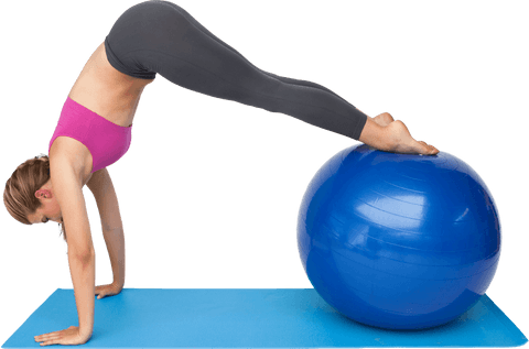 Transparent Yoga Balance on Fitness Ball with Stretching Pose