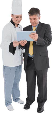 Transparent Chef Presenting Tablet to Businessman - Download Free Stock Videos Pikwizard.com
