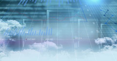 Digital Data Processing Overlapping Cloud Graphics with Graphs - Download Free Stock Images Pikwizard.com
