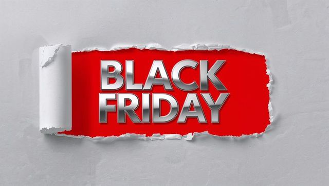 Torn paper revealing red black friday sale with metallic 3d letters