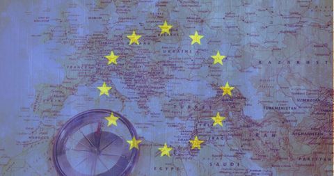 Compass and European Map with Highlighted Stars for Travel Inspiration - Download Free Stock Images Pikwizard.com