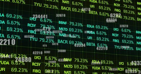 Digital financial data on futuristic grid display