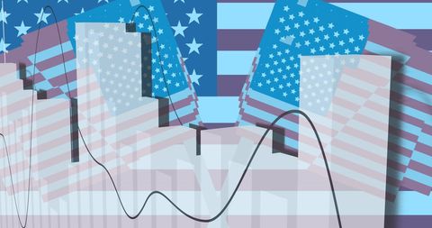 US Economy and Statistics with American Flag Overlay