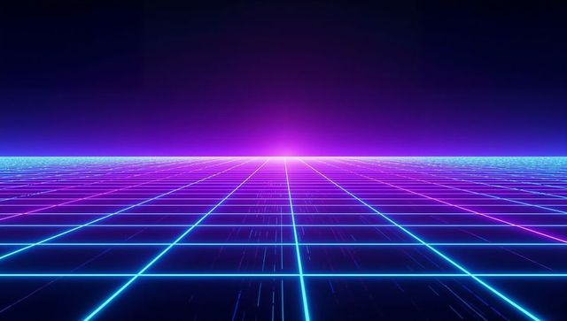 Retro Futuristic Neon Grid Landscape With Vibrant Horizon Light