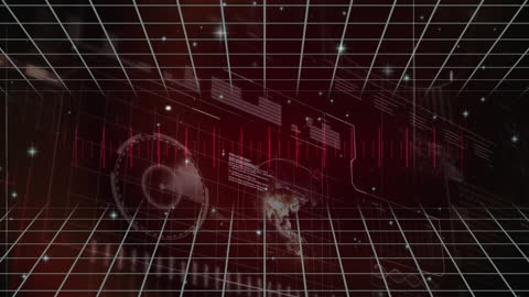 Futuristic HUD Interface with Grid Overlay and Data Visualization