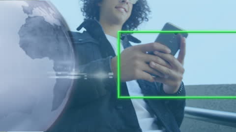Animated Globe and Neon Overlay Smartphone Usage