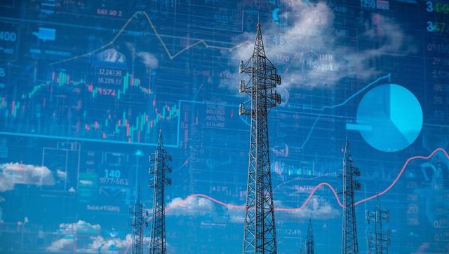 Telecommunication towers with digital data and graphs overlay