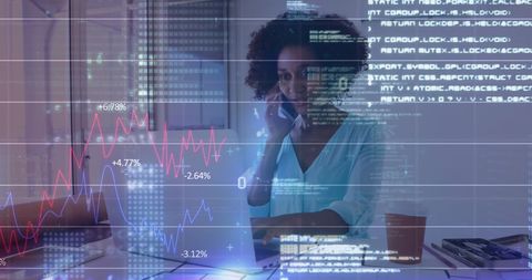 Digital Businesswoman Engaged in Technology and Financial Analytics