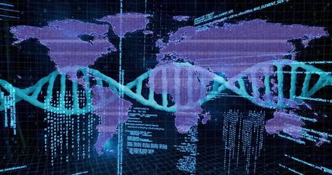 Digital Representation of DNA Over Global Map - Download Free Stock Images Pikwizard.com