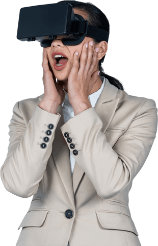 Surprised Businesswoman Wearing Transparent Virtual Reality Glasses