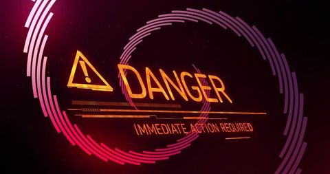 Displaying danger hud with neon orange triangle and immediate action required warning