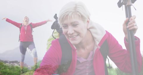 Energetic Senior Woman Hiking and Exploring Nature