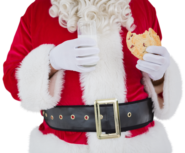 Santa Claus Midsection Holding Cookie and Milk on Transparent Background - Download Free Stock Videos Pikwizard.com