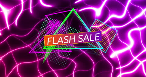 Colorful Flash Sale Animation with Neon Lights and Triangles