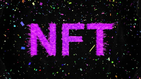 Colorful NFT Text with Vibrant Confetti Background