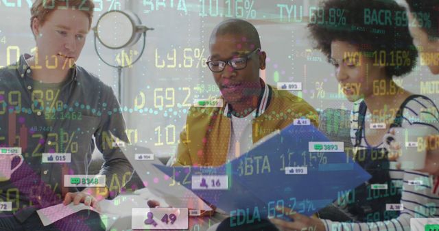 Diverse team analyzing data with abstract financial overlay - Download Free Stock Images Pikwizard.com