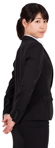 Transparent Portrait of Serious Asian Businesswoman in Suit