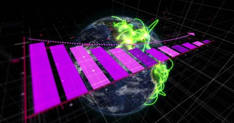 Global Data Visualization with Declining Graphs and World Map Hologram - Download Free Stock Images Pikwizard.com