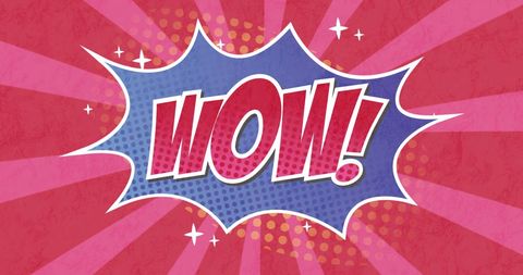 Comic-Style WOW Text with Pink Starburst Background