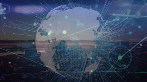 Global Network Connections Over Cityscape Digital Interface