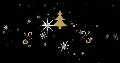 Elegant Christmas Tree with Snowflakes on Black Background