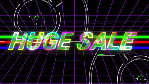 Vibrant Retro Huge Sale Text on Digital Grid