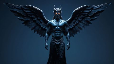 Majestic horned lucifer winged entity in mysterious aura