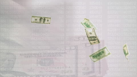 Digital Currency Interface with Falling Banknotes
