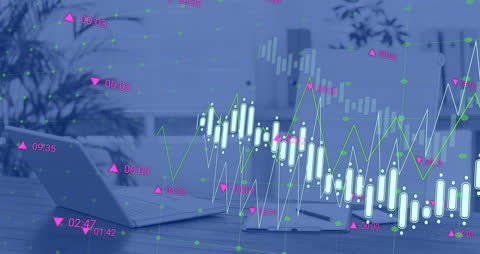 Digital Financial Data Graphics Over Modern Office Background