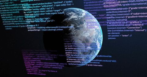 Planet Earth with Virtual Programming Code in Outer Space