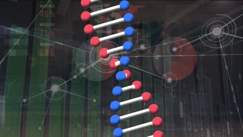 Digital DNA Helix with Infographic Interface Elements