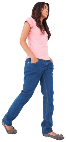 Stylish Woman Hands in Pockets Transparent Background Pose