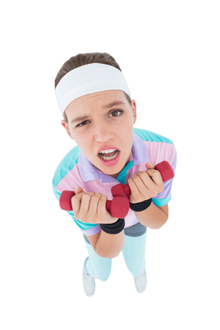 Energetic girl lift dumbbells sportswear transparent background