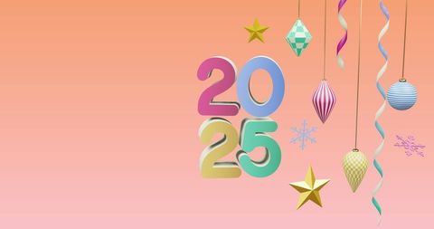 Colorful 2025 with Christmas Decorations on Pink Background - Download Free Stock Images Pikwizard.com