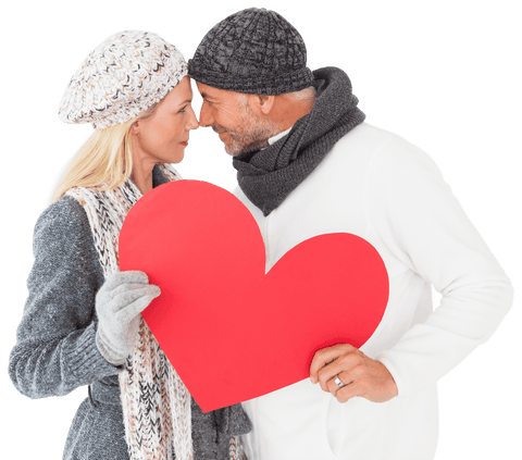Happy Couple Holding Heart Celebrate Love Outdoors Transparent