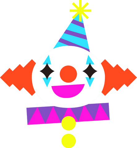 Vibrant stylized clown face on transparent background