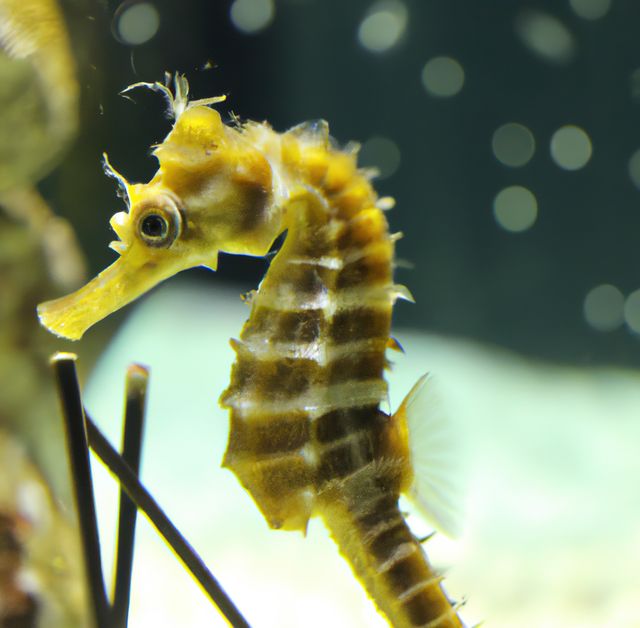 Close up of sea horse in sea created using generative ai technology. Animal and nature concept, digitally generated image.