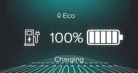Full Battery Charging Digital Interface Concept with Eco and Energy Icons - Download Free Stock Images Pikwizard.com