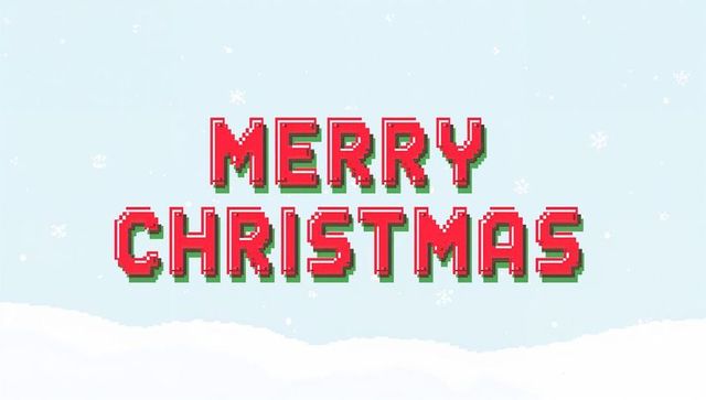 Pixelated merry christmas retro 8-bit typography snowflakes snowdrift pastel blue