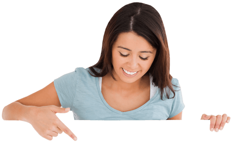 Smiling Woman Pointing Downward with Transparent Background - Download Free Stock Videos Pikwizard.com
