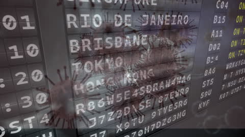 Digital Virus Overlay On International Departure Board