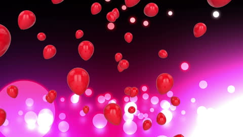 Floating Red Balloons with Pink Glowing Bokeh Background