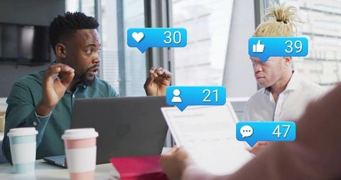 Team Brainstorming with Social Media Metrics Overlays, Creative Office Collaboration